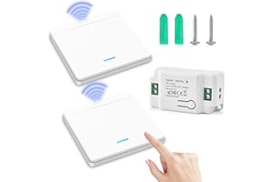 TECHEXTRA Interruttore radio luce 230V 10A, set di interruttori della luce radio 200 – 2000 W, interruttore da parete radio fino a 50 m, funzionamento semplice, 1 ricevitore + 2 interruttori