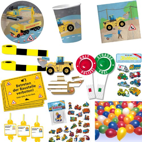 8 Fähnchen * BAUSTELLE * als Deko für Mottoparty oder Kindergeburtstag // Flaggen Fahnen Papierfahnen Papierflaggen Bauarbeiter - 2