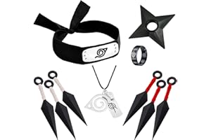 Niumowang Konoha Headband, Zubehör Set, Haarband, Kunai Messer Stirnband Halskette Ring, Konoha Stirnband Metall, Geeignet für Cosplay, Geeignet für Jungen und Mädchen