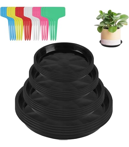 XiangJunly Lot de 16 soucoupes en plastique pour pots à l'intérieur et à l' extérieur 12/16/18/22 cm 18 étiquettes