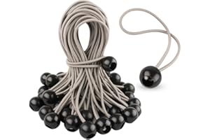 BINGCOBBER 50 pcs Tendeur Elastique,Caoutchouc Professionnel avec Boule pour Tendeur Bache,Sangle Élastique,Bâche, Camping,Tente, Les Bagages,pavillon de Jardin,Camping (Noir 230 mm)