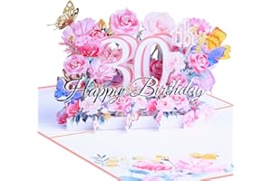ANEWISH Kartka urodzinowa 3D na 30. urodziny, kartka pop-up na przyjęcie urodzinowe dla pełnoletności, różowe kwiaty, kartki z życzeniami Happy Birthday, kartka jubileuszowa, składana kartka z wiadomościami i