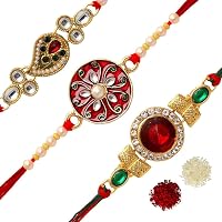 Jaipur Mart Preyans Strand Bracelet Rakhi with Roli Chawal for Men(3 Piece Combo) (RKH125CMB)