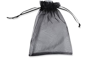 PLECUPE 100 pezzi Sacchetti Confetti, Sacchetti Organza 13x18 cm, Sacchetti Regalo, Organza con Coulisse, Saccgetti Portaconfetti Borse Gioielli Sacchetto di Caramelle Matrimonio - Nero