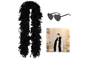 HAMKU 1 Pezzi Boa di piume colorate da donna lungo 2 metri, per balli, matrimoni, feste, cosplay, Halloween (nero),A