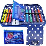Juego ergonómico de agujas de ganchillo con empuñadura de goma para máxima comodidad - ¡Haz crochet durante más tiempo sin dolor de manos! ¡Estuche de agujas de croché con 9 ganchos de ganchillo y 22 accesorios para que todo esté organizado! ¡Un regalo ideal para principiantes y crocheteros expertos!