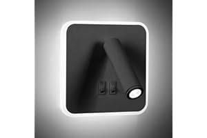 KAWELL 8W Moderno Aplique de Pared LED Luz de Lectura de Pared Giratoria de 350° 3W Focos de Pared LED Lámpara de Pared con Interruptor para Dormitorio Salón Cabecera Sala de Estudio, Negro 6000K