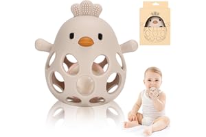 Venditer Silikonowa Grzechotka i Gryzak dla Niemowląt - Zabawka Sensoryczna, Motoryczna, Montessori - Beżowa