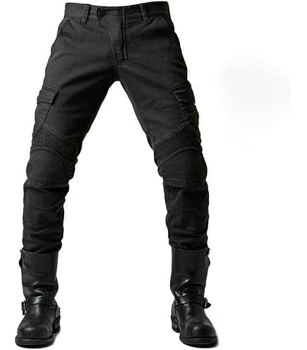 SHUOJIA Pantalon Moto Homme Jeans Respirant – Camouflage Gris, 4 Protections Amovibles Genoux & Hanches, Été Moto Cross & Route