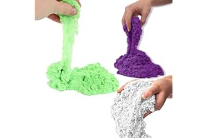 Coo11 Kids 1500g Magic Play Sand Bag, Non-Toxic Soft Mouldable PlaySand, Sensory Fun Elastic Motion Sand, Creative Castle Making Beach Activity Pack for Toddler Ages 3+ (White, Green, Purple)