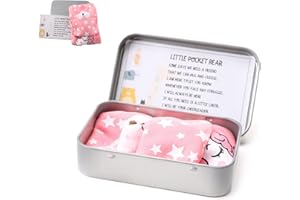QOCO A Little Pocket Bear Hug Teddy Bear in a Tin Box Mini Animal Pocket Hug Bear Decoration Thinking of You Sending You a Hug Card and Stuffed Doll Wishe Gift for Wedding Graduation Birthday (Pink Quilt)