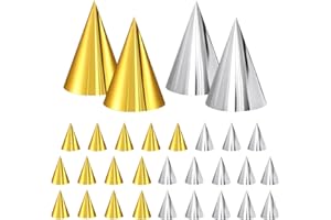 UILYNIU 30 Pieces Party Hats Gold and Silver Lovely Cake Cone Birthday Paper Hats Cone Party Hats Birthday Dress Up Party Decoration and Celebrations Baby Shower Photo Props