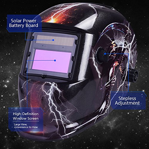 nuzamas solarbetrieben Schweißschutzschild Maske Schweißen Face Schutz für Arc Tig Mig Schleifen Plasma Schneiden mit verstellbarem Shade-Reihe DIN4/9–13 UV/IV Schutz DIN16 Beleuchtung - 2