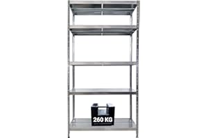 GRIMA Scaffale in metallo zincato con 5 ripiani regolabili - 120x40x195 cm (260 kg per ripiano, totale 1300Kg) Scaffali in metallo per garage, dispensa e officina con sistema ad incastro