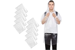 Qooloo 10er-Pack Regenponcho Einweg, Einmal Regenjacke mit Tunnelzug Kapuze und Elastische Manschette, Transparent Wasserdicht Regenponcho Unisex Portable für Reise, Camping, Stadion, Angeln