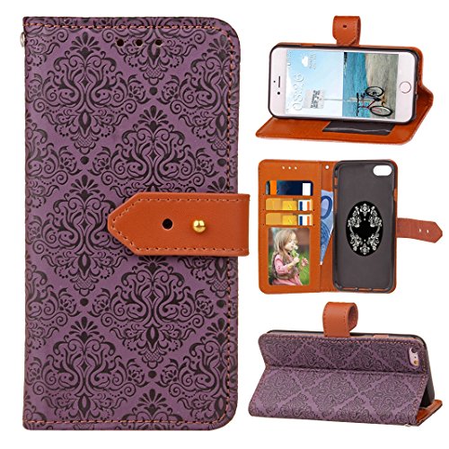 iPhone 6 Lederhülle, Asnlove PU Ledertasche Schutzhülle + Weich Hülle Stand Feature Flipcase Tasche Leather Case mit Standfunktion Tablet Etui mit Karte Slots für iPhone 6 Case, iPhone 6s Cover - Lila