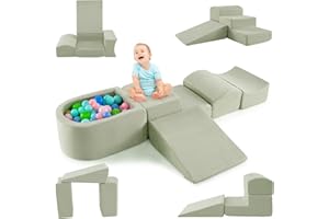 DREAMADE Parcours de motricité Bébé 5PCS avec Housse Lavable, Blocs de Construction avec Piscine à Balles, Module Motricité pour Enfant 3+ Ans (Vert)