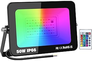 Willpower Foco LED RGB 50W 5000LM Proyector LED Exterior Cambio de Color RGBW Con Control Remoto, Función de Memoria, 16 Colores y 4 Modos, IP66 Impermeable Iluminación para Fiestas Jardín Terraza