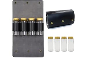 Yitexin Portable Camping Spice Storage Bag with 4 Spice Jars, Camping Spice Set Kit, Outdoor Spice Containers, PU Leather Camping Seasoning Condiment Organizer for Travel Hiking BBQ (Black)