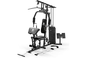 ‎FITENGINE FitEngine Kraftstation | Multifunktions-Homegym für den ganzen Körper | Gewichte bis zu 67 kg einstellbar, mit Latzugstange, Beinpresse, Bizepscurl-Polster u.v.m. | Hochwertiges Stahlmaterial