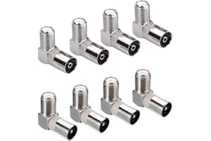 Greluma 8 Pièces 90 Degrés Type F Femelle à PAL Connecteurs Mâle/Femelle, Adaptateurs Coaxiaux RF D'antenne Satellite à Angle Droit