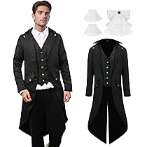 Heren Middeleeuwse Steampunk Tailcoat Jas Renaissance Gothic Retro Borduurwerk Jas Halloween Cosplay Feest Vampier Gentleman Kostuums voor Volwassenen, Blauw, M