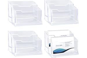 JABNOW Tarjetero para Tarjetas de Visita 4pcs Tarjetero Acrílico Transparente con 2 Compartimentos, Organizador de Tarjetas para Escritorio Oficina Mesa, Porta/Soporte para Tarjetas,120 Tarjetas de Capacidad
