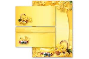 PAPER-MEDIA Set complet de 20 pièces Pâques, PÂQUES 10 feuilles de papier à lettres et 10 enveloppes DIN LONG sans fenêtre