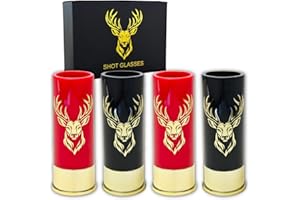 Durawe Company Bicchieri da liquore con testa di cervo per uomini e donne, matrimoni, festa del papà, regali per cacciatori 12 GA, piccoli bicchieri da liquore con confezione regalo (nero + rosso)