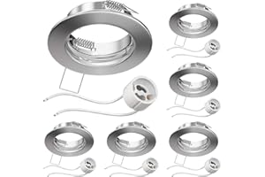 ‎LEDSCOM.DE ledscom.de FERE Ceiling Mounting Frame Matt Chrome (LED/Halogen/GU10/MR16/PAR16/50 mm) Including GU10 Socket Pack of 6