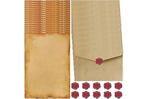 VYZUTR Carta da Lettere Vintage con Buste Kraft Decorate - Set di 16 Fogli e 10 Buste con Sigillo di Cera