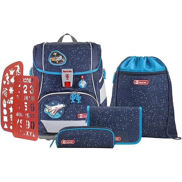 Scout Basic Genius Schulranzen-Set 4-teilig 'Space Data' – Inkl. Federmäppchen, Sportbeutel | Ca. 19 Liter, Ergonomisch
