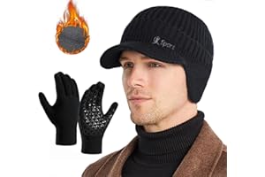 Rayson Conjunto Gorro de Punto y Guantes Invierno Hombre Mujer con Orejeras Sombreros de Punto Tactiles para Pantalla Táctil Guantes Gorras Unisex con Forro otoño/Invierno