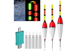SKIKHN Led Posen Angeln Mit Bissanzeiger,3 Stück Posen Angeln Smart mit Batterie Ladegerät und 5 Stabbatterie, Angelzubehör Set Mit Gravity Sensing Und Metall Basis Kann Tagsüber Und Nachts