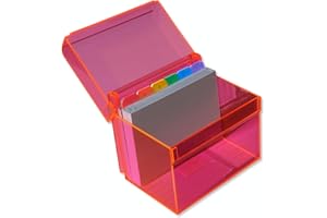 OSCO Medium Neon Acrylic Index Box, A to Z Divider Tabs, 100 Lined Note Cards, Ruled Revision Flash Cards, Recipe Notes, Office Contacts Filing, Desktop Organiser, Holds 6" × 4" Cards (148 × 105 mm)