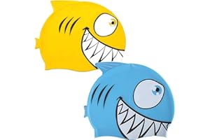 HSUPEZ 2 sztuki czepków kąpielowych z motywem rekina, dla dzieci, wysokiej jakości silikonowy, miękki, z czystego silikonu, dla chłopców i dziewczynek