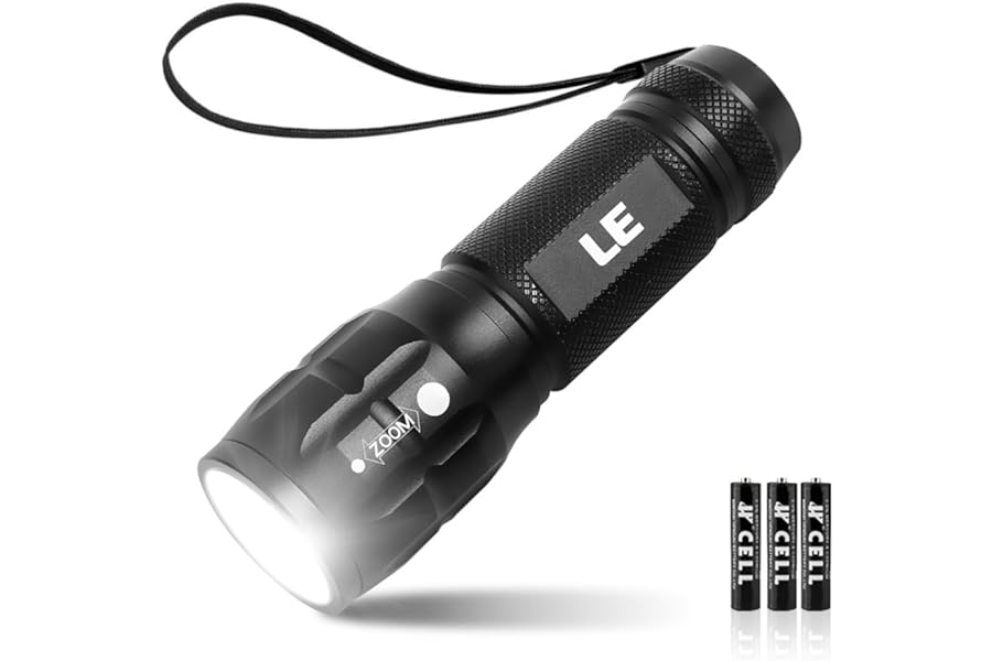 LE LED Torch Battery Powered, LE1000 Super Bright Hand Flashlight, Adjustable Focus, Water Resistant, Lightweight Small Torch for Power Cut, Camping, Dog Walking, Gift for Kids Men Dad Him Elderly