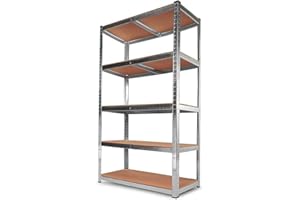 GRECOSHOP Scaffale Scaffali Scaffalature Metallo e Mensole in Mdf ad Incastro Robusto per Carichi Pesanti 5 Ripiani Ognuno da 175Kg=875Kg Totale H180x90x40cm per Garage, Officina, Magazzino, Ufficio (Cod. 5828)