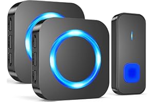 SURFOU Sonnette sans Fil, 400M Sonnette Longue Portée Carillon Electronique Kit avec 2 Récepteurs Exterieur Enfichables, 55 Mélodies au 5 Niveaux Volumes pour Maison, Indicateur LED Bleu, Noir