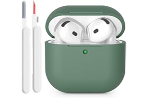 KOKOKA Custodia in Silicone Compatibile con AirPods 4 Case, LED Anteriore Visibile, Case Cover Protettiva Antiurto in Silicone Morbido per Airpods 4 Generazione 2024 con Kit di Pulizia, Deep Green