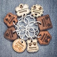 ❤ Holz Hundemarke | Katzen-Tag | Personalisierte Haustier ID | Graviert mit Name und Telefonnummer | 5 Massivholzarten | 8 Formen | 3 Größen