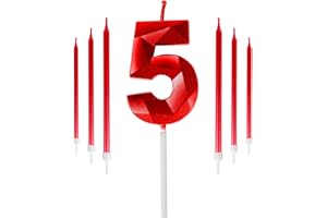 YIRAN Red 5th Birthday Candles Set, Number 5 Candle with Red Long Candles, Birthday Candles for Cake, Birthday Candle, Cake Candles Cake Topper Decorations for Boys Girls Men Women Birthday Party Wedding