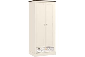 Galano Sufly 2 Door 1 Drawer Wardrobe - Bedroom Furniture Unit with Hanging Rail Storage and Drawer, Wardrobe Storage Organiser (Ivory/Oak)