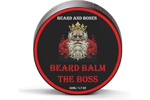Beard and Bones - 50ml Nut-Free Beard Balm for Men | Shea Butter, Jojoba Oil & Grapeseed Oil | Moisturizing & Nourishing Balm for Coarse Beards | 6 Scent Choices (The Boss)