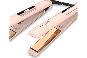 FUNTIN S10 Hair Straightener, Flat Iron - 100% Pure Titanium Flat Iron for straightening Curls Ion Inside 1 Inch (Baby Pink)