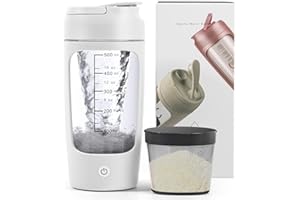 EUAKEE Mezclador de Proteinas Eléctrica, 650ML Vaso Shaker Portable, Recargable por USB, Mezcladora automática de proteínas con con Caja de Polvos, Mezcladora de Tazas para Batidos de Proteínas (Blanco)
