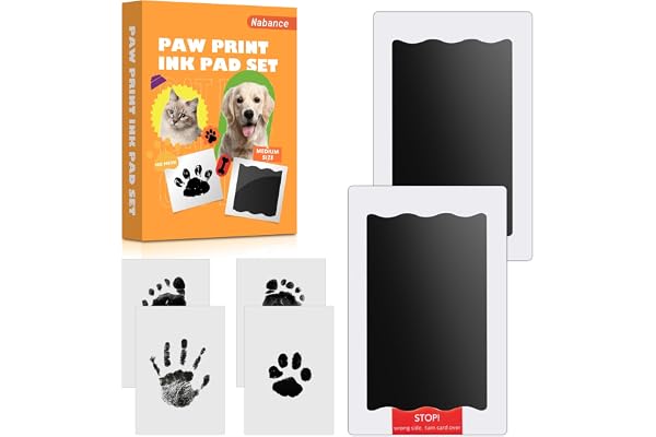 Empreinte Chien Nabance 2pcs Kit Empreinte Chien Chat 4 Cartes, Clean Touch Empreintes Bébé Kit Empreinte Bebe Kit Empreinte Pieds et Mains Avec Boîte Cadeau Cadeau de Baptême Cadeau pour Bébé