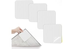 GlasFlength Alfombra Antideslizante Pad, 4 Piezas Alfombrilla Antideslizante Anti Slip Pads Vacío Alfombra Stopper Vacuum Tech Nuevo Material para Evitar Que Las Alfombras se Doblen (Blanco)