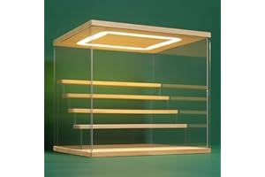 Nonemey Vitrina Expositora Transparente con Luz Led,2/3/4/5/6 Niveles Cajas de Metacrilato de Almacenaje,Antipolvo Caja Organizadora,Vitrina Acrílica para Colecciones (Madera, 5Tier-31.5*31*30 cm)