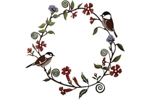 Super Idee Corona decorativa para puerta, corona de metal oxidado, pátina con hojas, flores y pájaros, diseño de 30 x 30 cm, color óxido